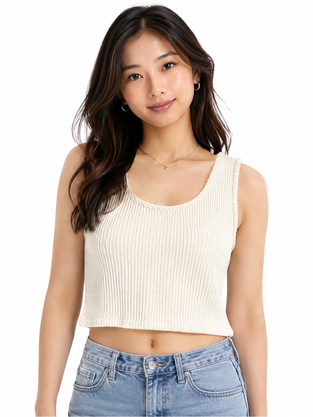 Blumin Cream Textured Sleeveless Tank Top – Women’s Small